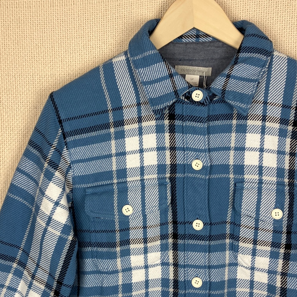 OUTERKNOWN Blanket Shirt Dress Organic Cotton Long Shacket Blue Plaid NWT - Picture 3 of 13